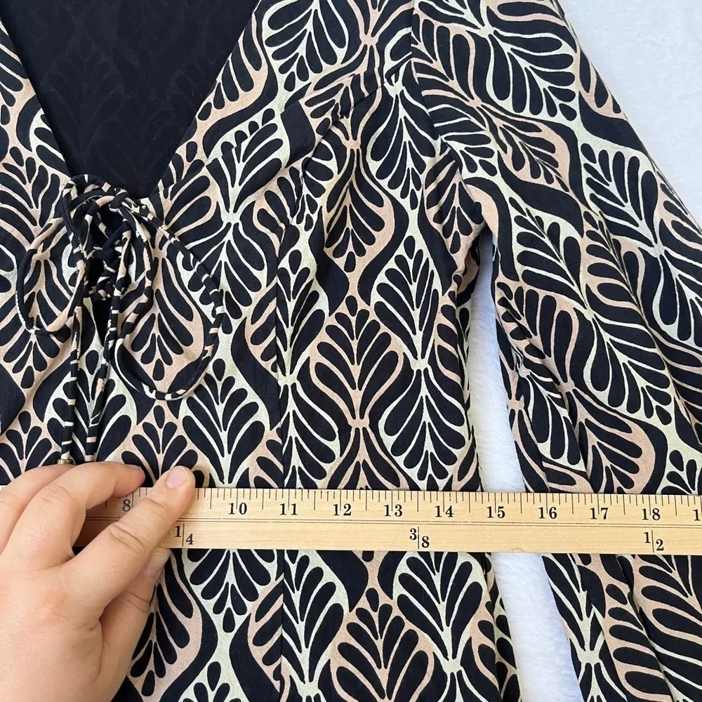 Free People Gia Bell Sleeve Mini Dress Cotton Boho Neutral Groovy 70s Sz Small